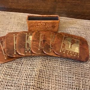 Vintage Ramses the Great set of six coasters with holder.  Made in Egypt.